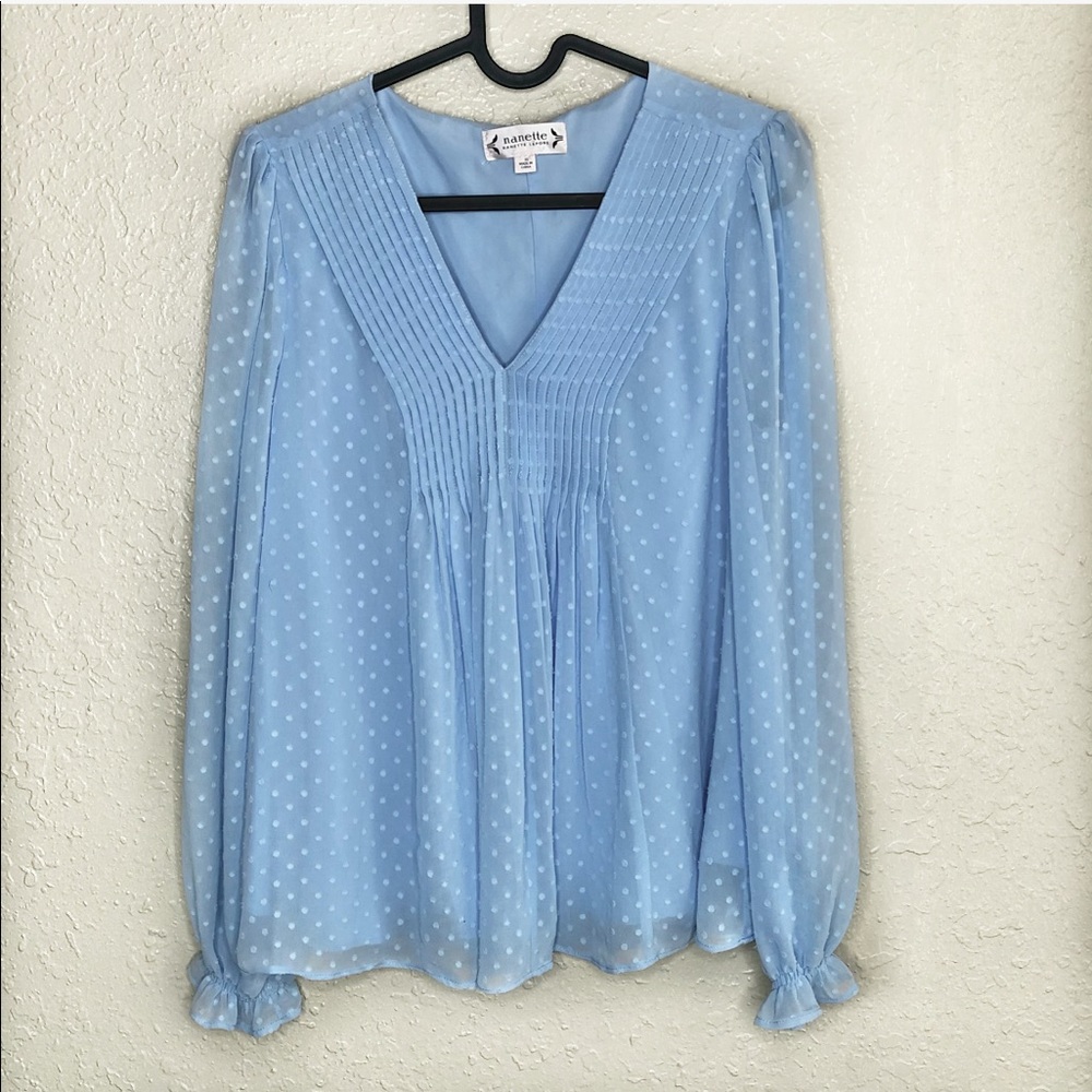 Nanette Lepore Blue Polka Dot & Pleat Blouse